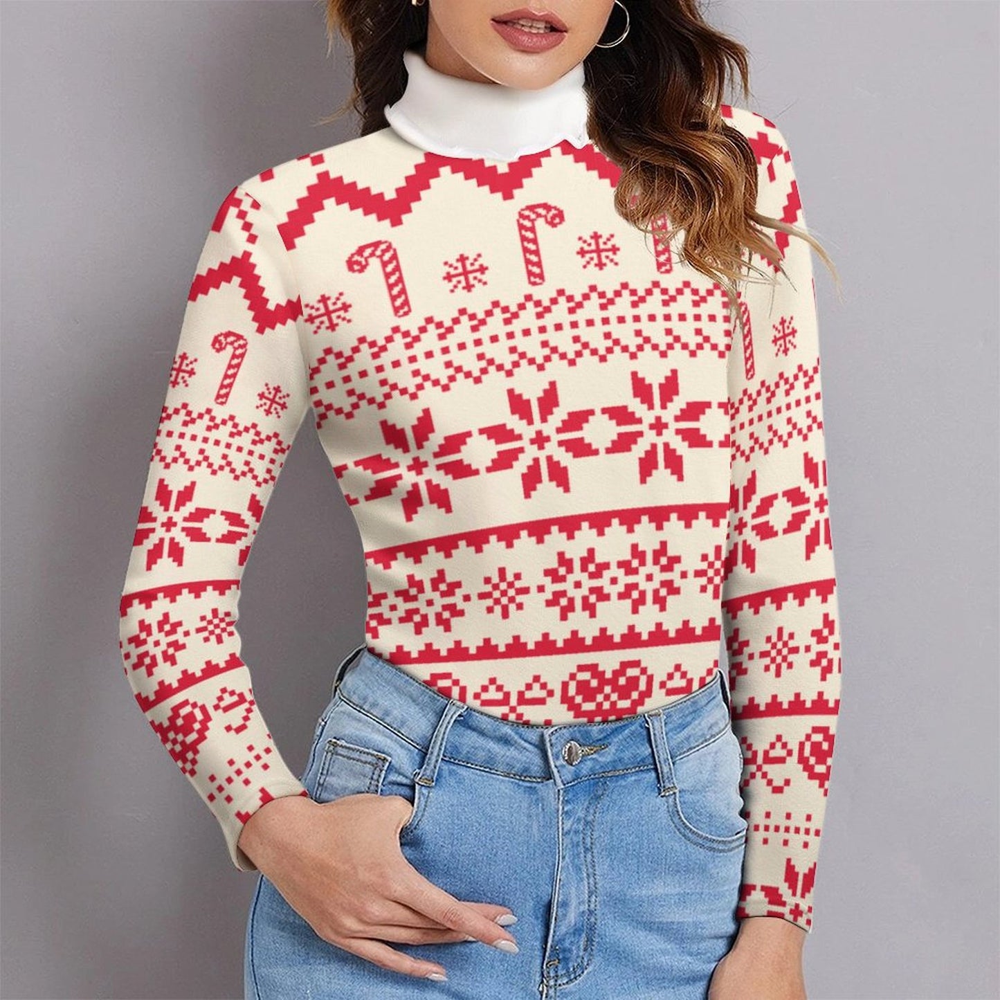 All-Over Print Women's Turtleneck Sweater