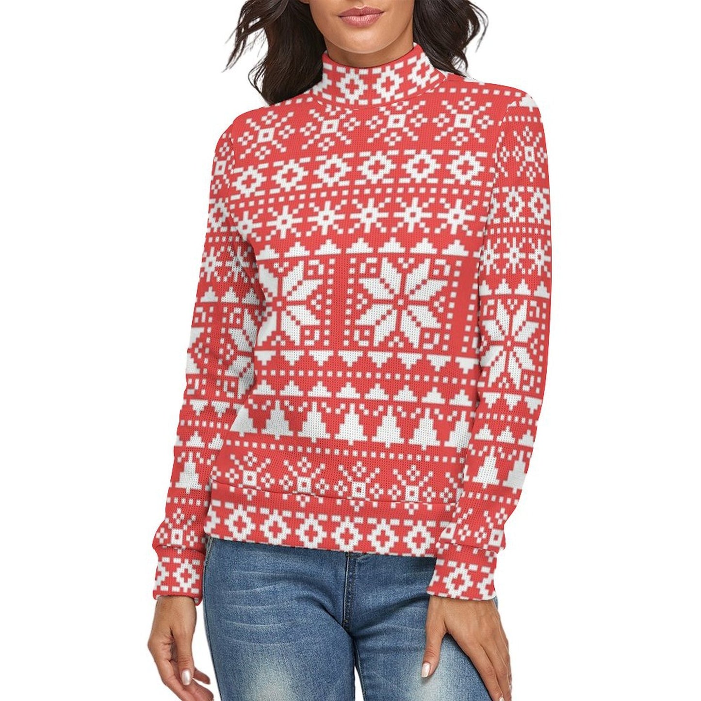 All-Over Print High Neck Sweater