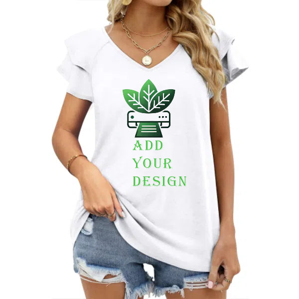 All-Over Print Women's Ruffle Short Sleeve V-Neck T-Shirt