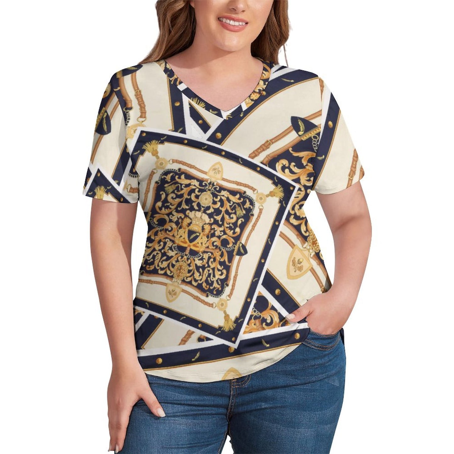 All-Over Print Women's V-neck Short Sleeve T-shirt
