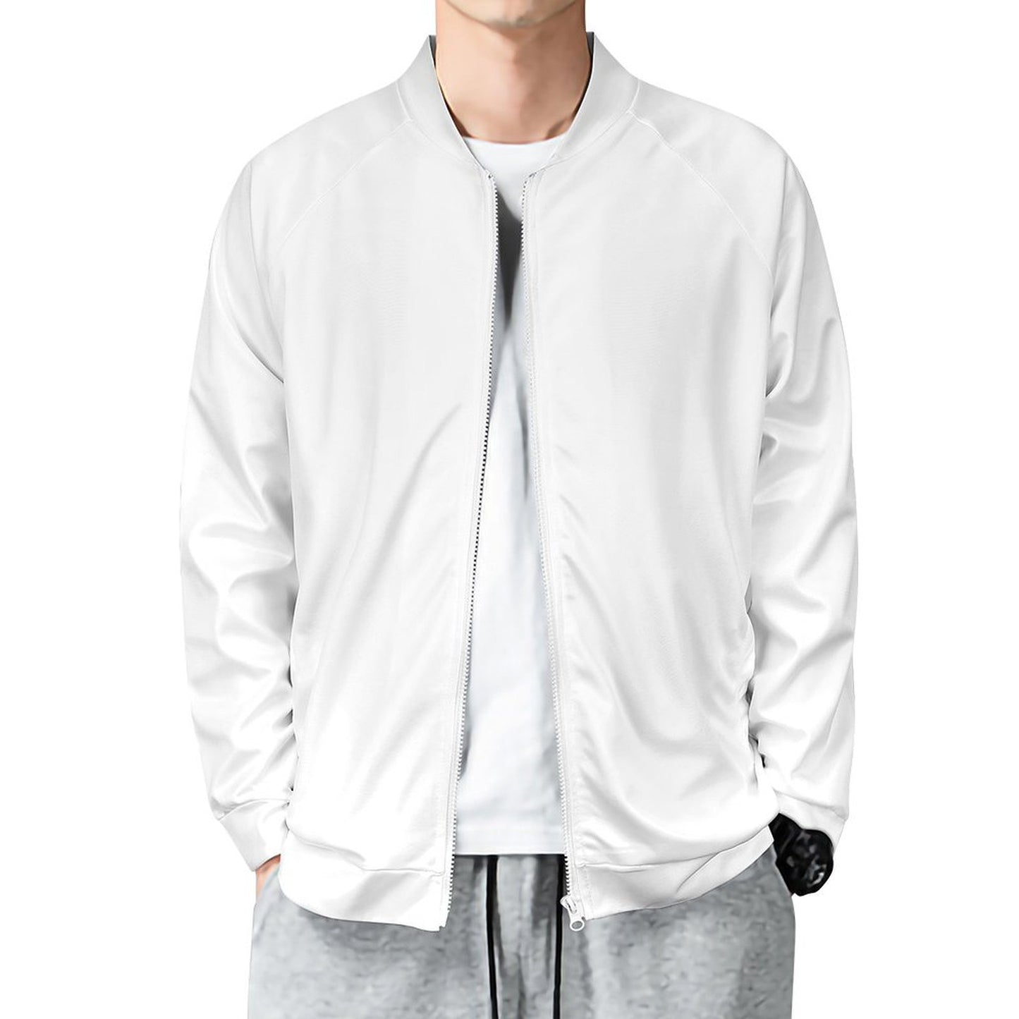 All-Over Print Crew Neck Zipper Shirt