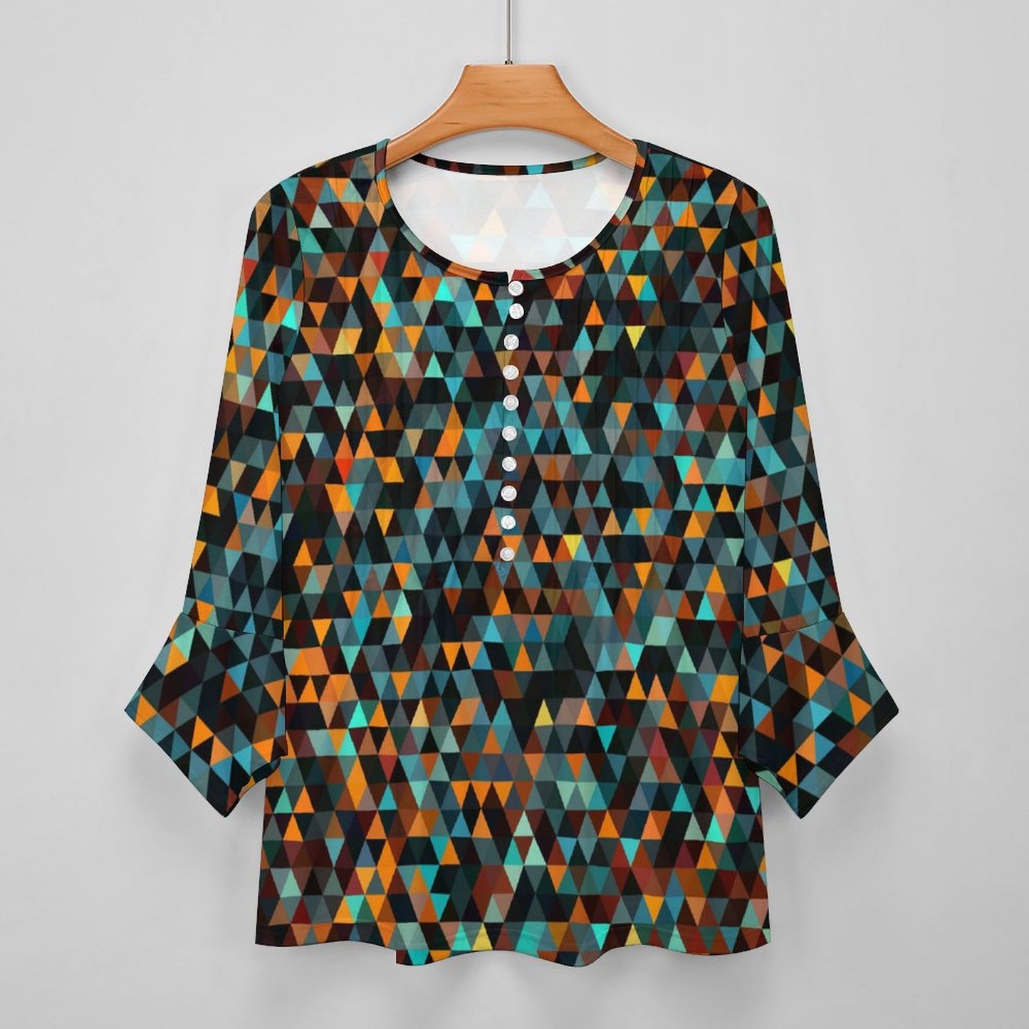 All-Over Print Women's Ruffled Petal Sleeve Top