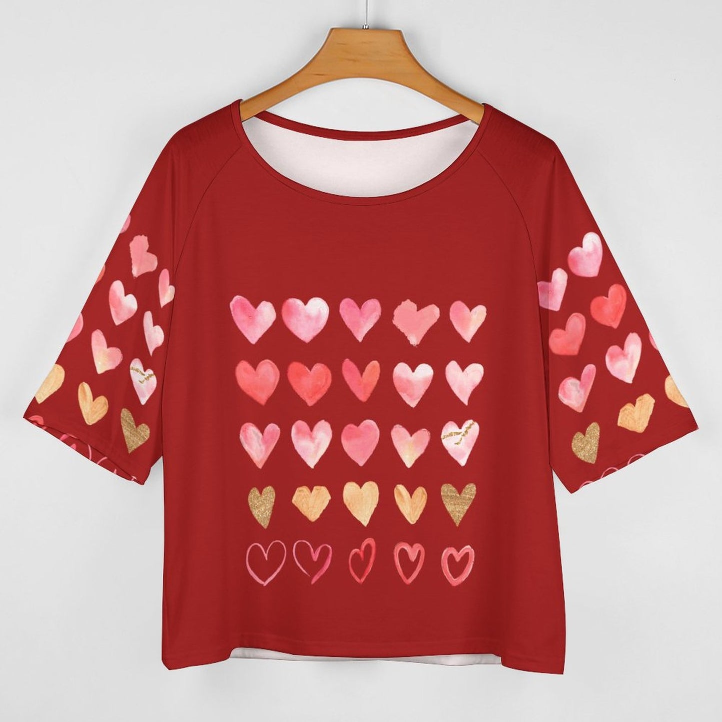 All-Over Print Women's Mid Sleeve Straight Neck T-shirt