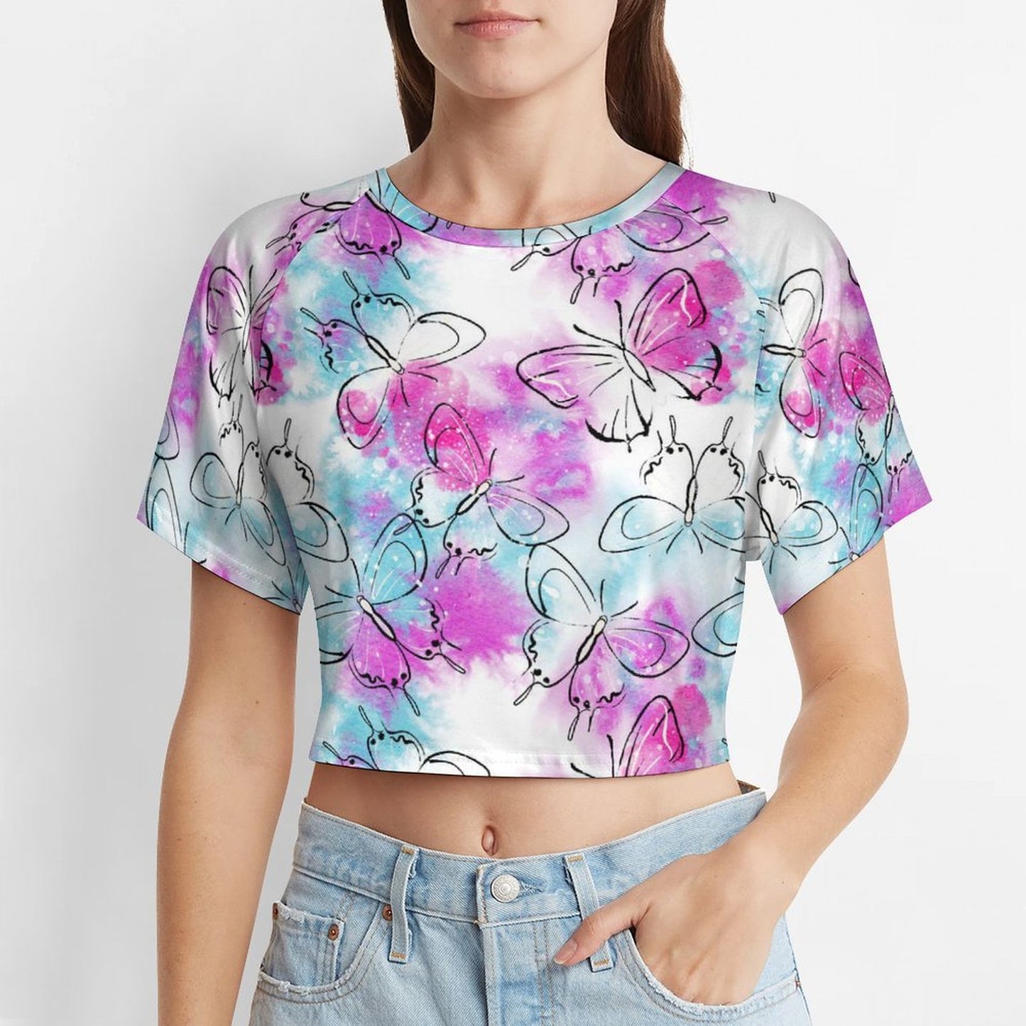 All-Over Print Women's Short Sleeved Navel Exposed