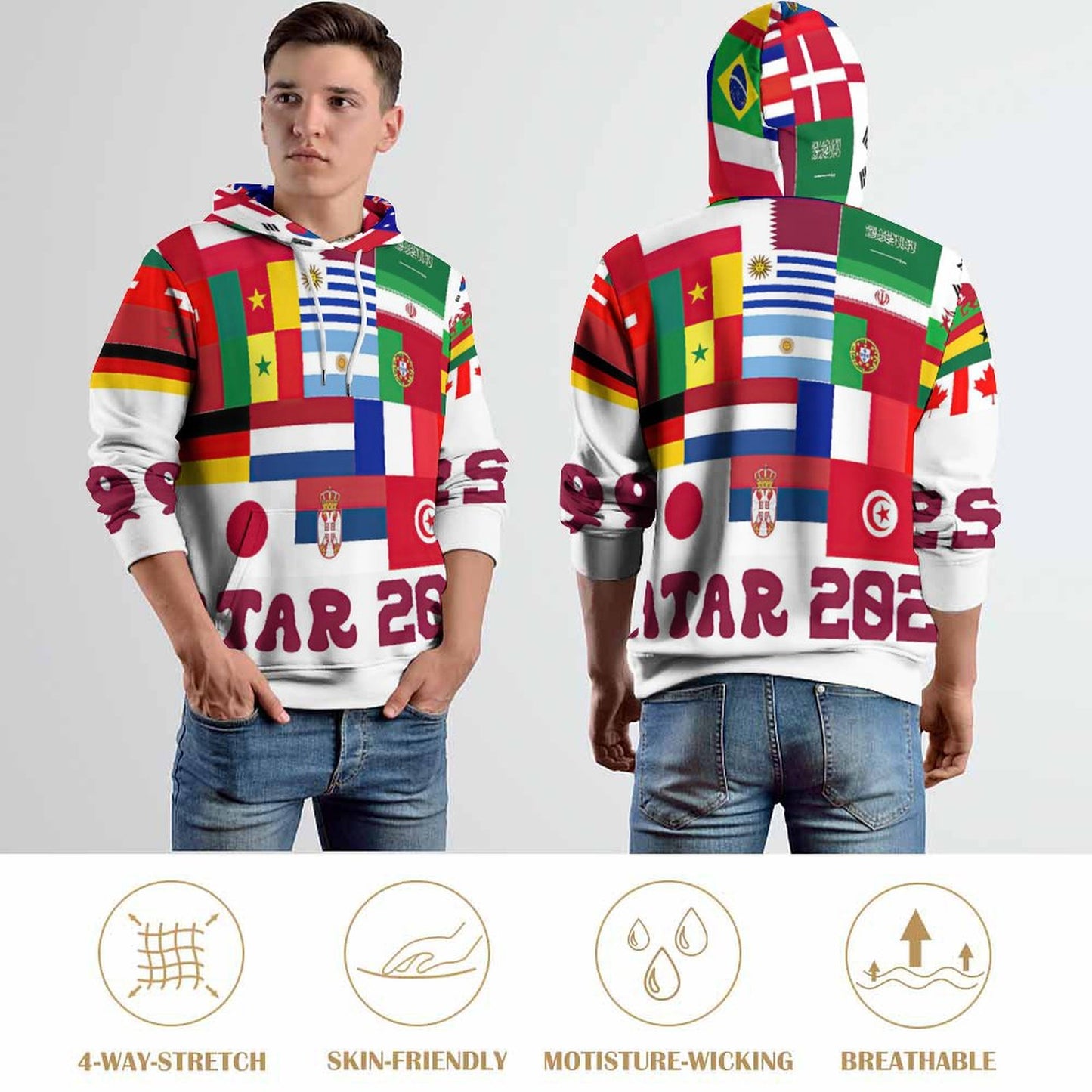 All-Over Print Loose-Fit Adult Hoodie with Double Layer Hood