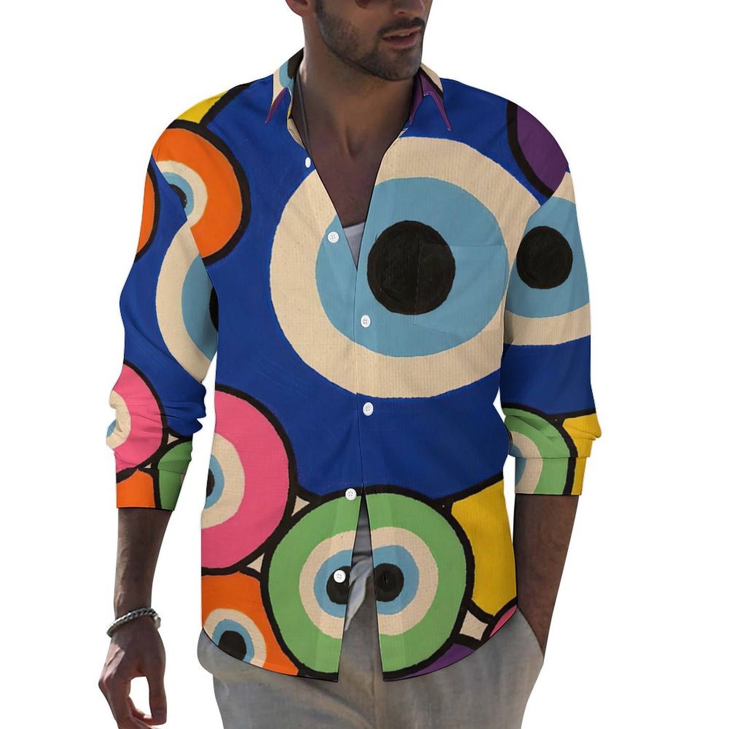 All-Over Print Lapel Pocket Long Sleeve Shirt
