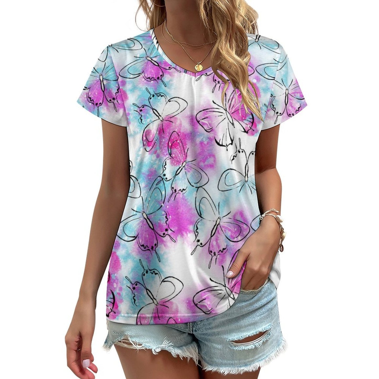 All-Over Print Women's V-neck Short Sleeve T-shirt