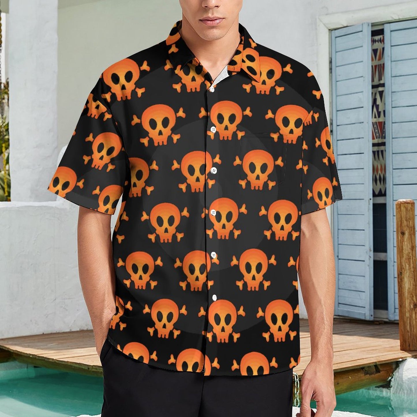 All-Over Print Collar Short Sleeve Shirt (with pocket)