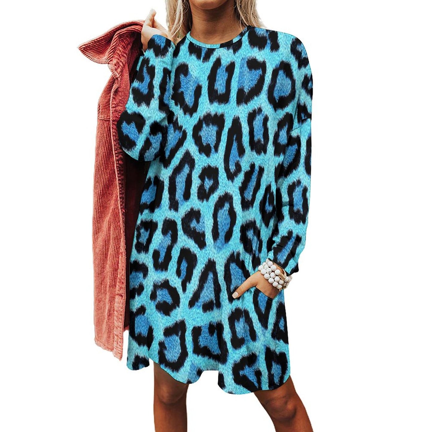 All-over Print Women's Long Sleeve Round Neck Large Pocket Sweatshirt