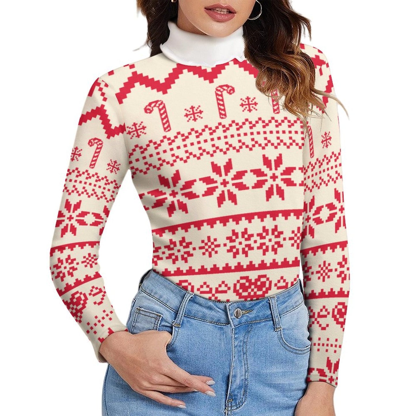 All-Over Print Women's Turtleneck Sweater