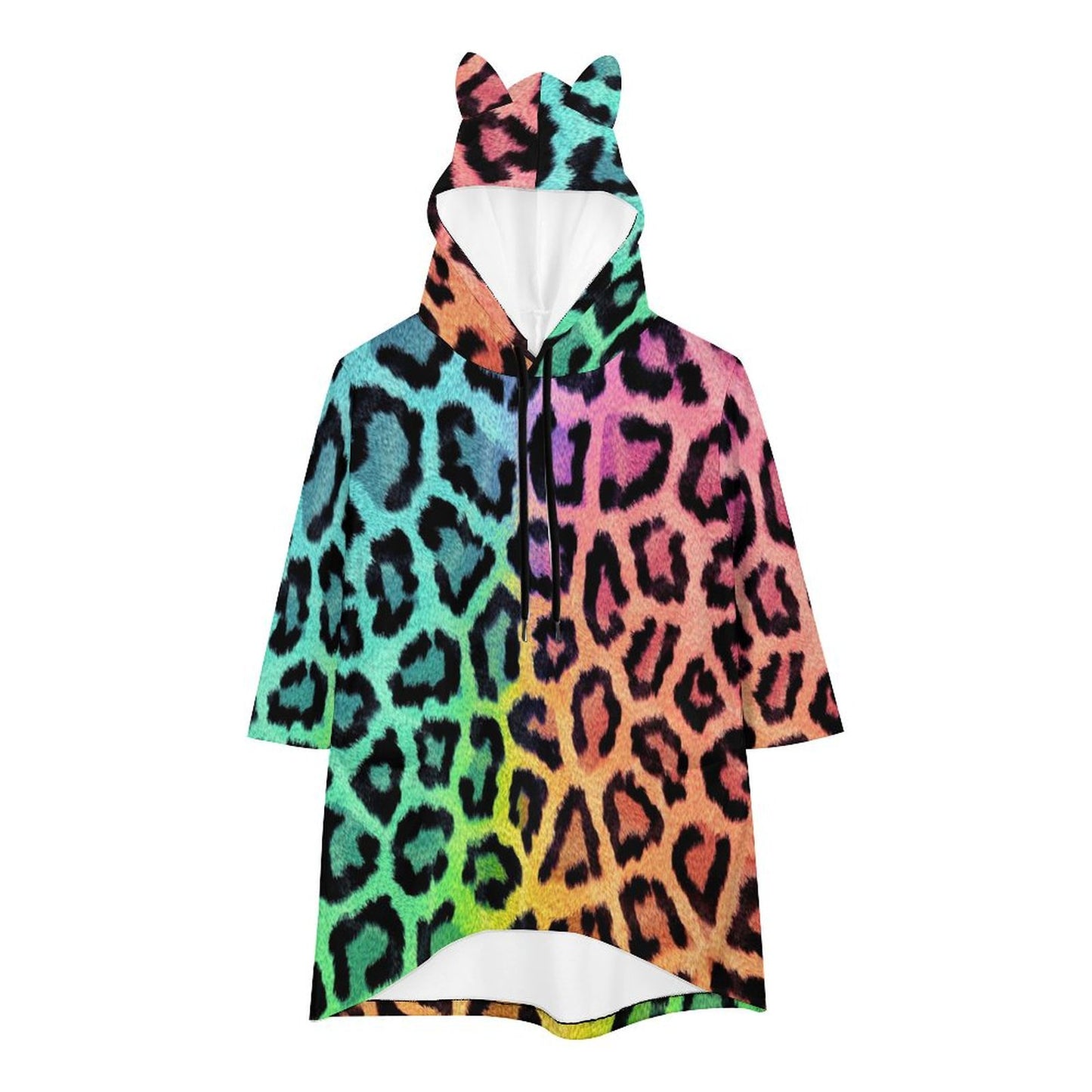All-over Printed Hoodie Pullover Seven-quarter Sleeve Loose Sweatshirt