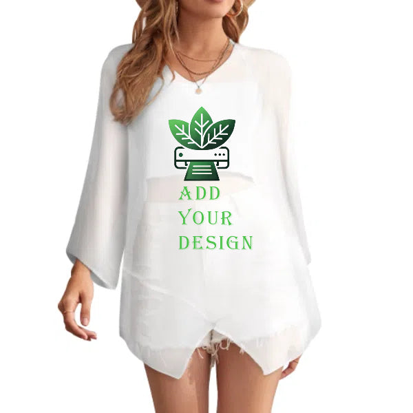 All-Over Print Women's Casual Loose Chiffon Long Sleeve Top
