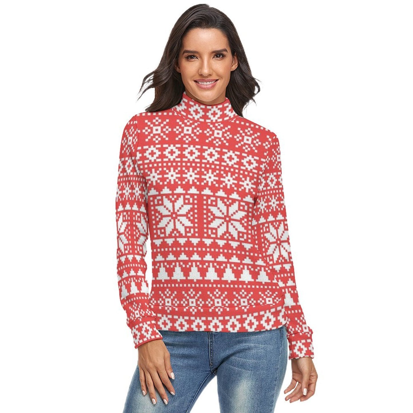 All-Over Print High Neck Sweater