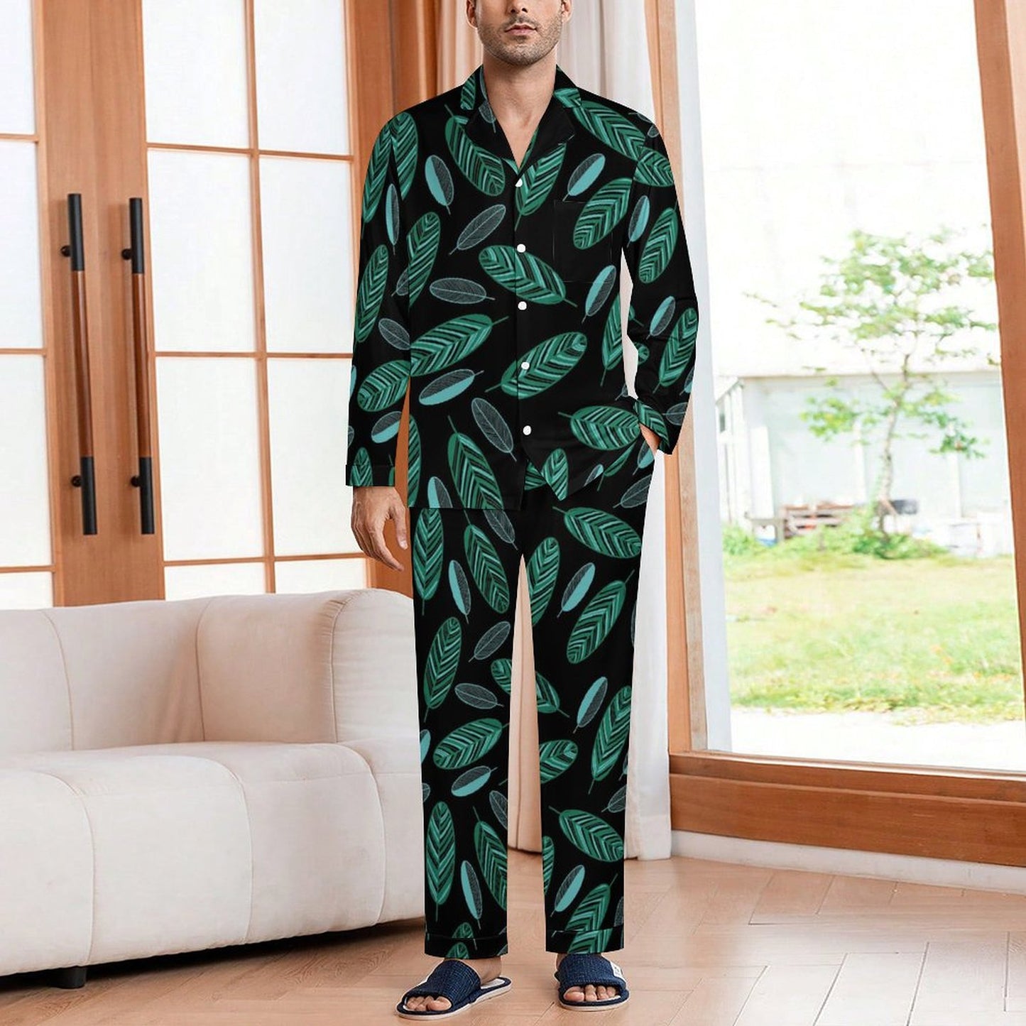 All-Over Print Men's Cuban Neck Pajama Set