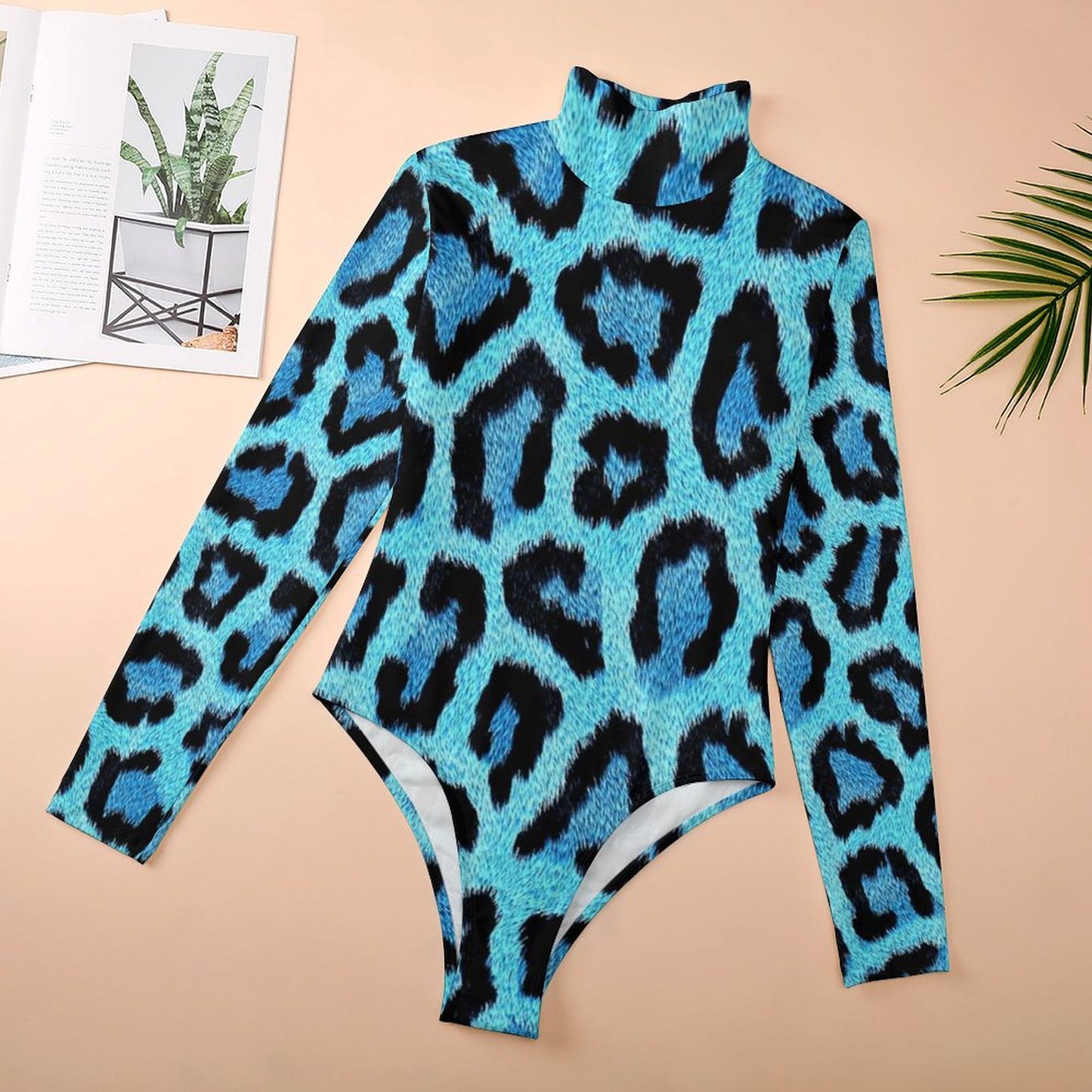 All-Over Print Women's High Neck Long Sleeve Tight Bodysuit