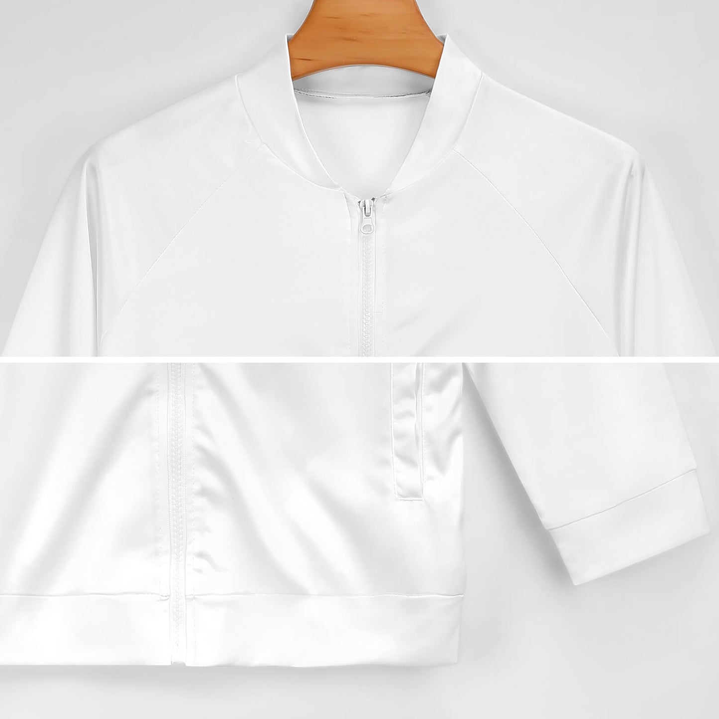 All-Over Print Crew Neck Zipper Shirt