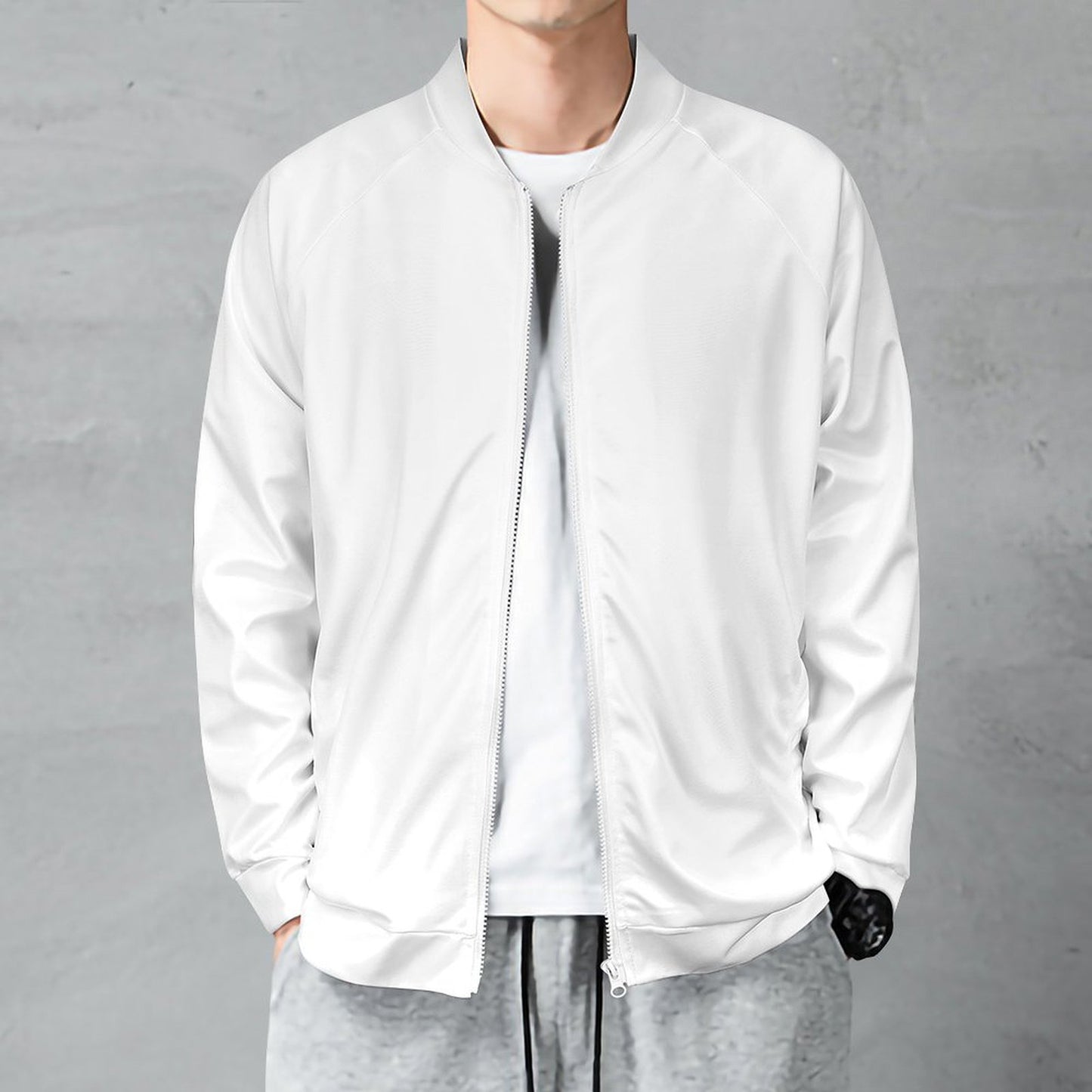 All-Over Print Crew Neck Zipper Shirt