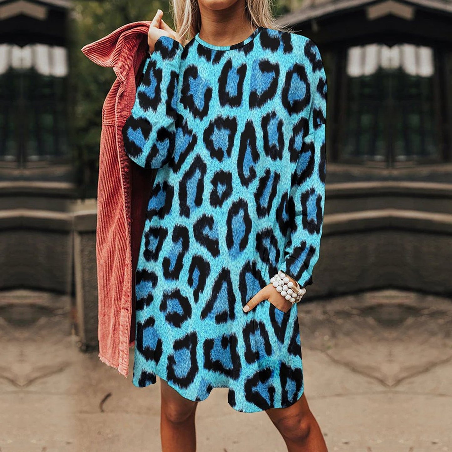 All-over Print Women's Long Sleeve Round Neck Large Pocket Sweatshirt