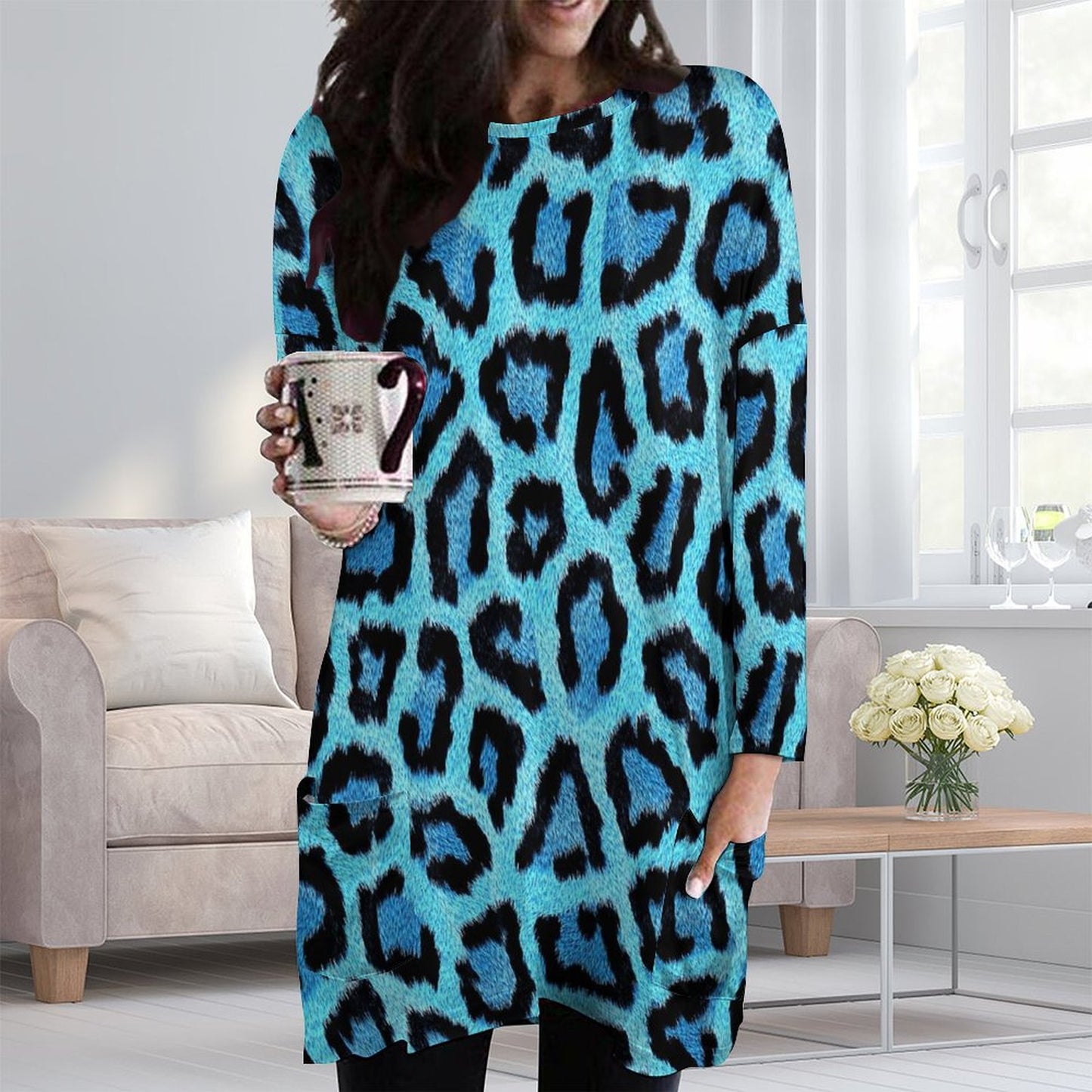 All-over Print Women's Long Sleeve Round Neck Large Pocket Sweatshirt