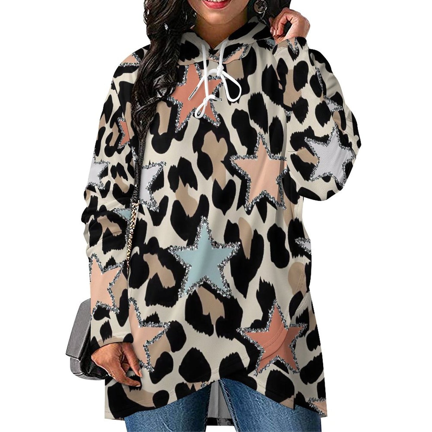 All-over Print Mid-Length Slim Fit Hoodie Sweatshirt