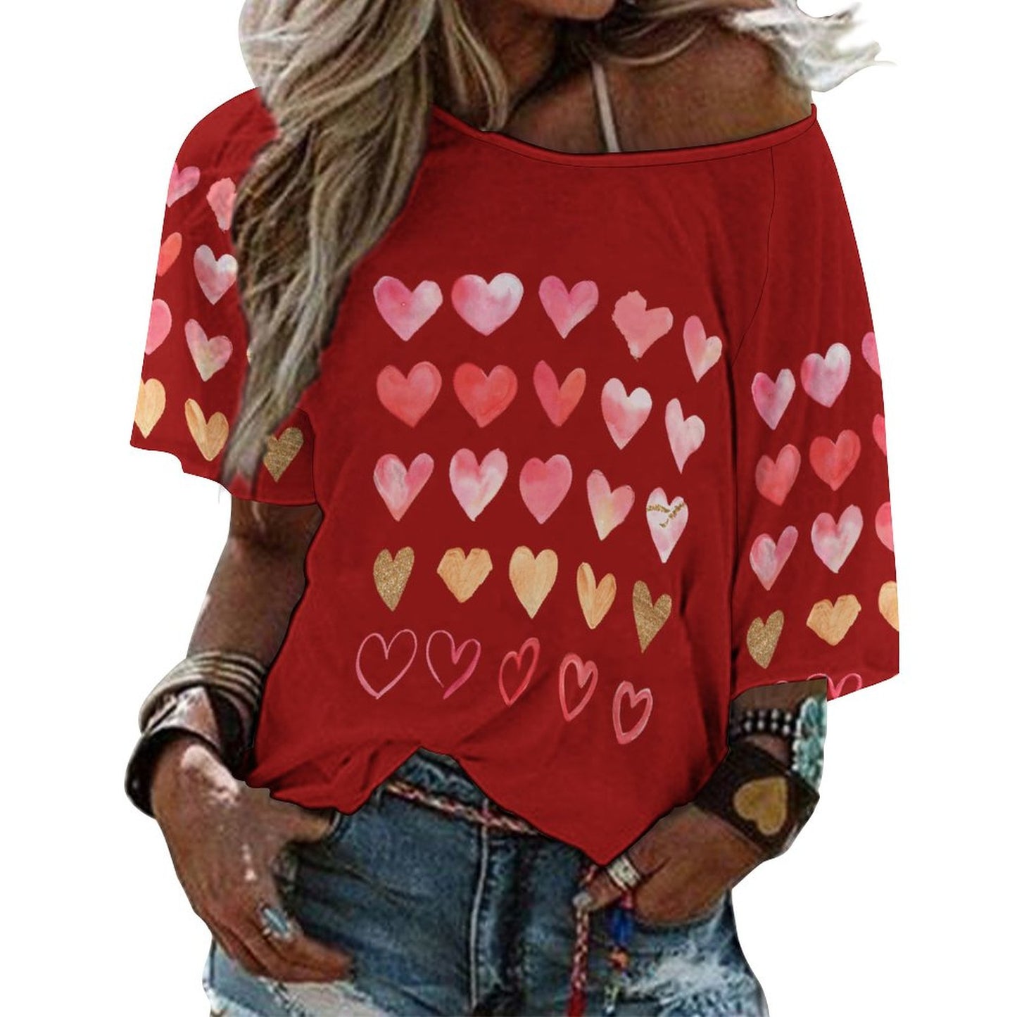 All-Over Print Women's Mid Sleeve Straight Neck T-shirt