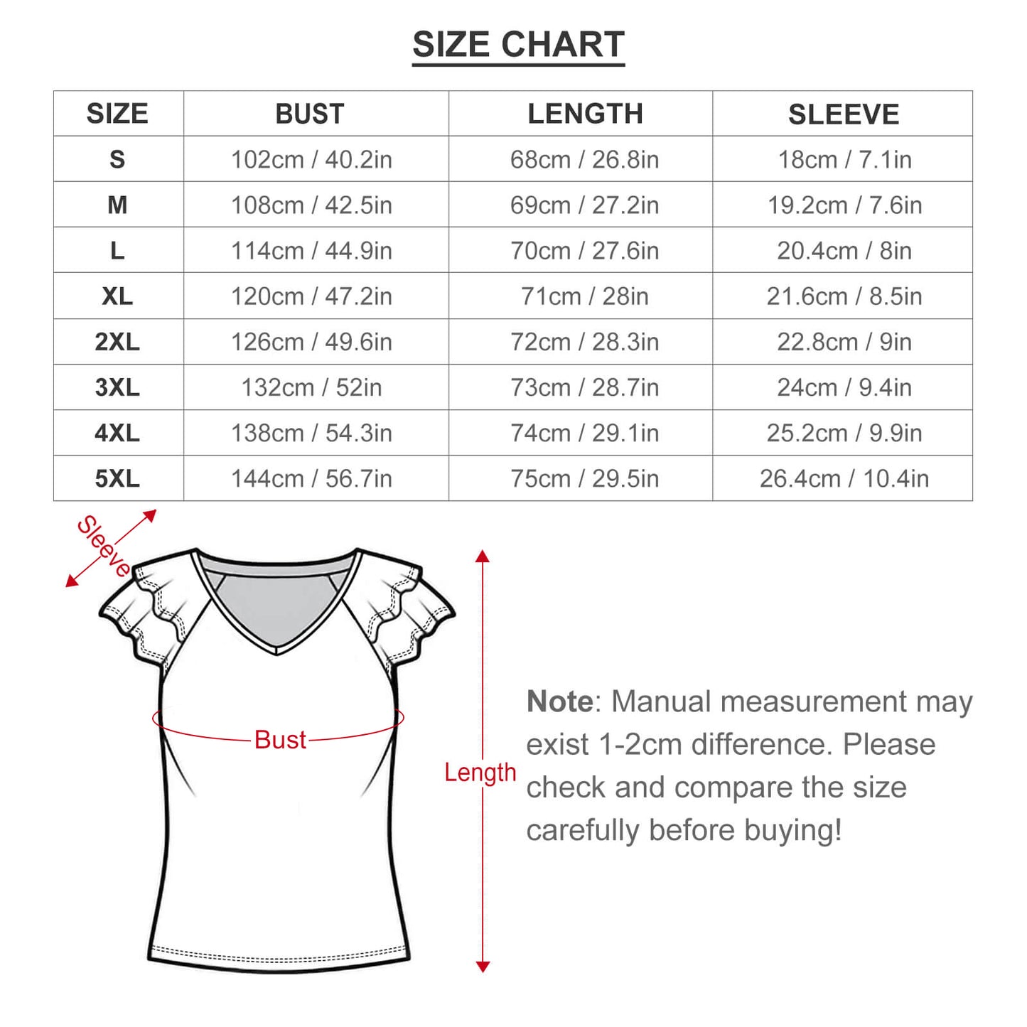 All-Over Print Women's Ruffle Short Sleeve V-Neck T-Shirt