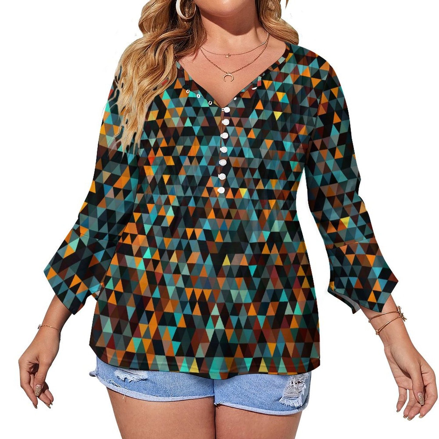 All-Over Print Women's Ruffled Petal Sleeve Top