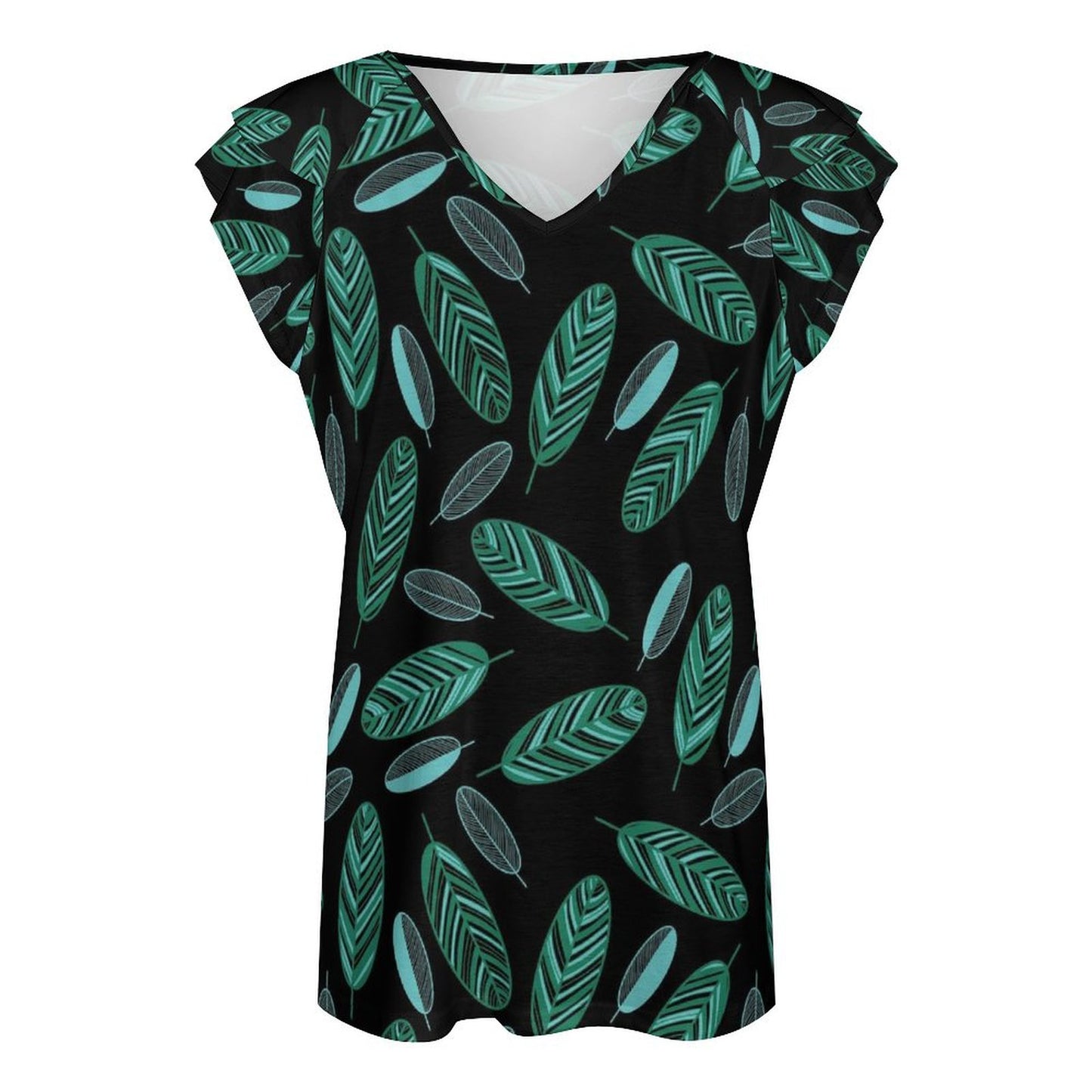 All-Over Print Women's Ruffle Short Sleeve V-Neck T-Shirt