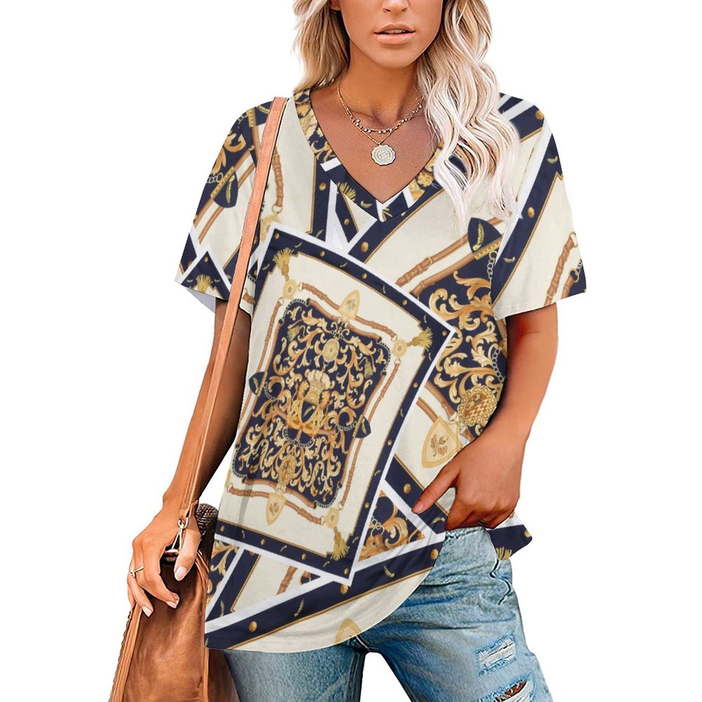 All-Over Print Women's V-neck Short Sleeve T-shirt