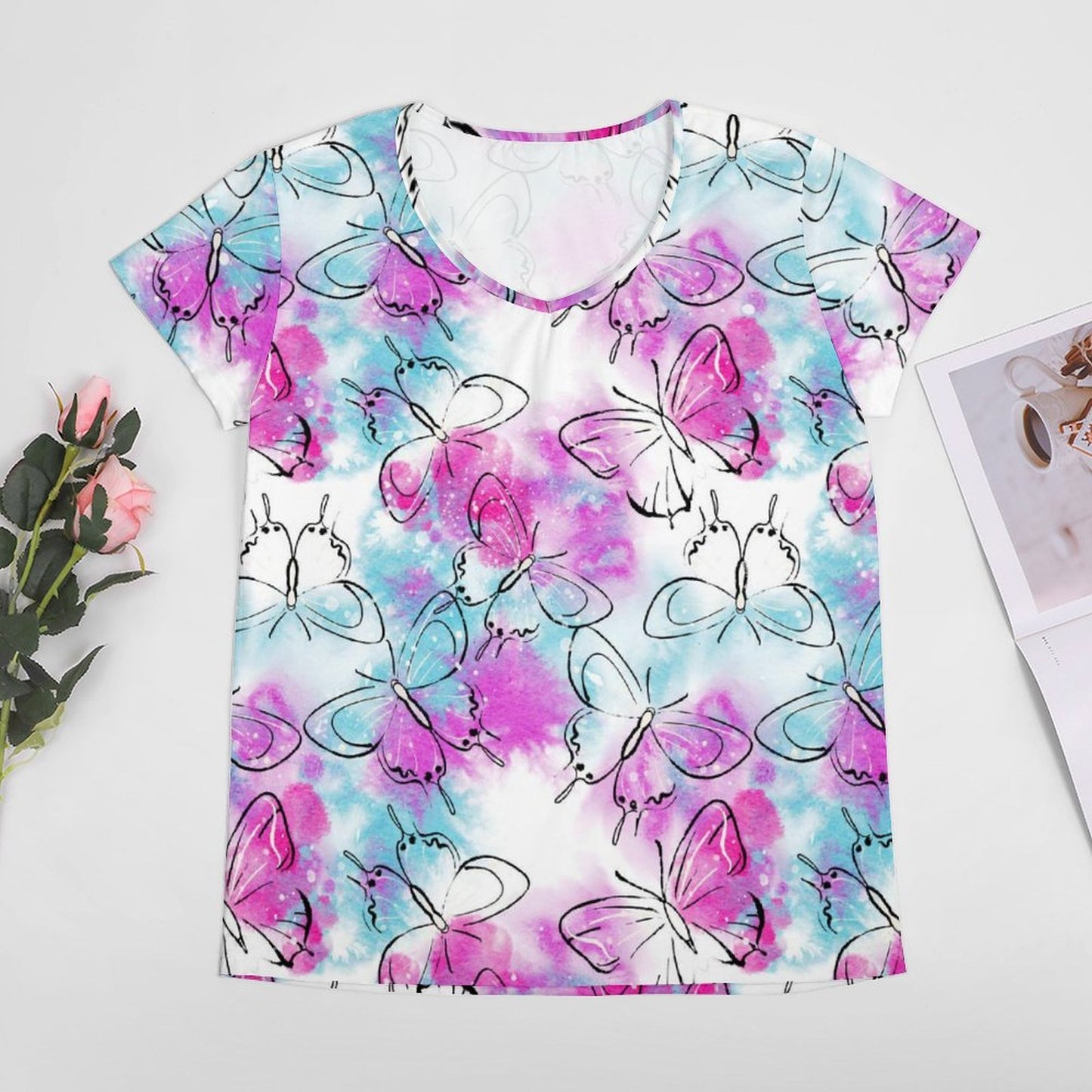 All-Over Print Women's V-neck Short Sleeve T-shirt