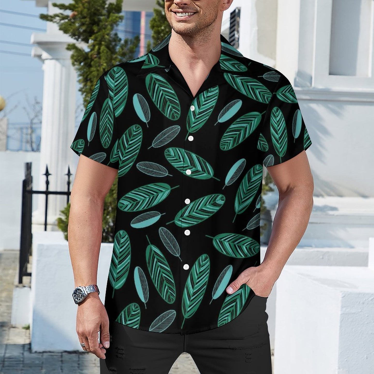 All-Over Print Cuban Collar Shirt