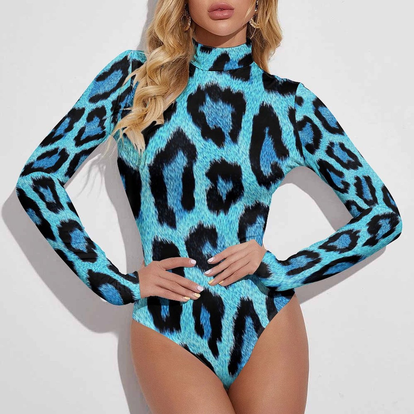 All-Over Print Women's High Neck Long Sleeve Tight Bodysuit