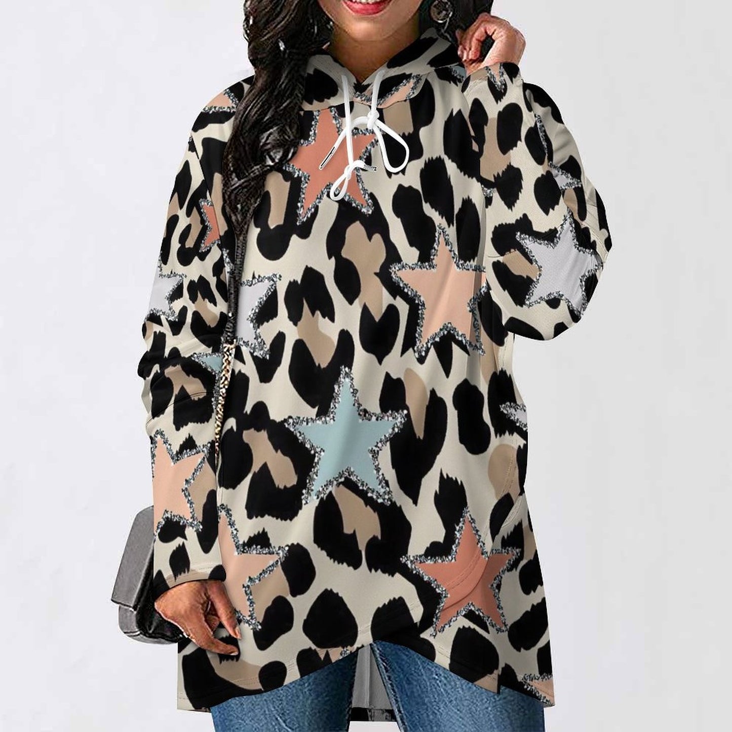 All-over Print Mid-Length Slim Fit Hoodie Sweatshirt
