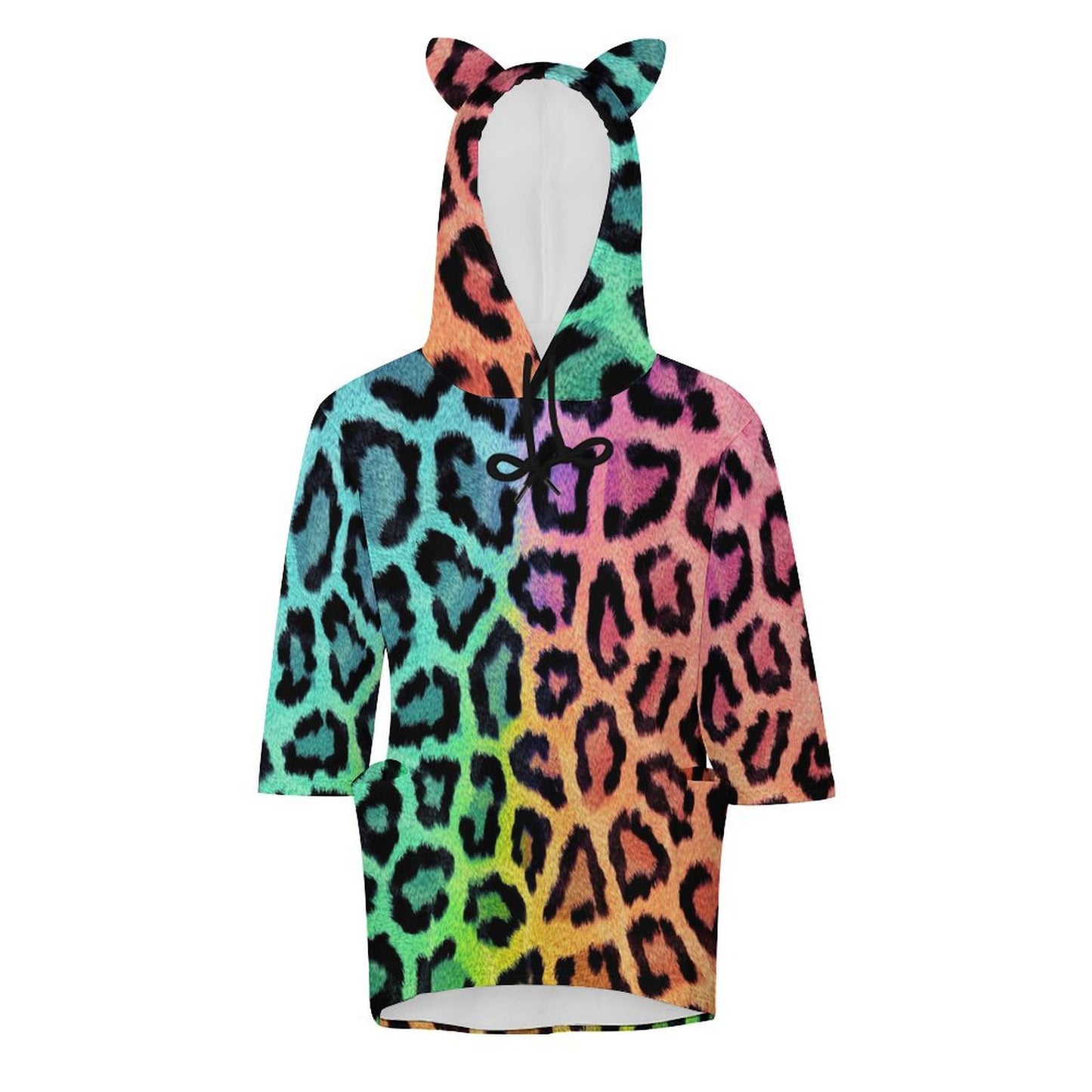 All-over Printed Hoodie Pullover Seven-quarter Sleeve Loose Sweatshirt