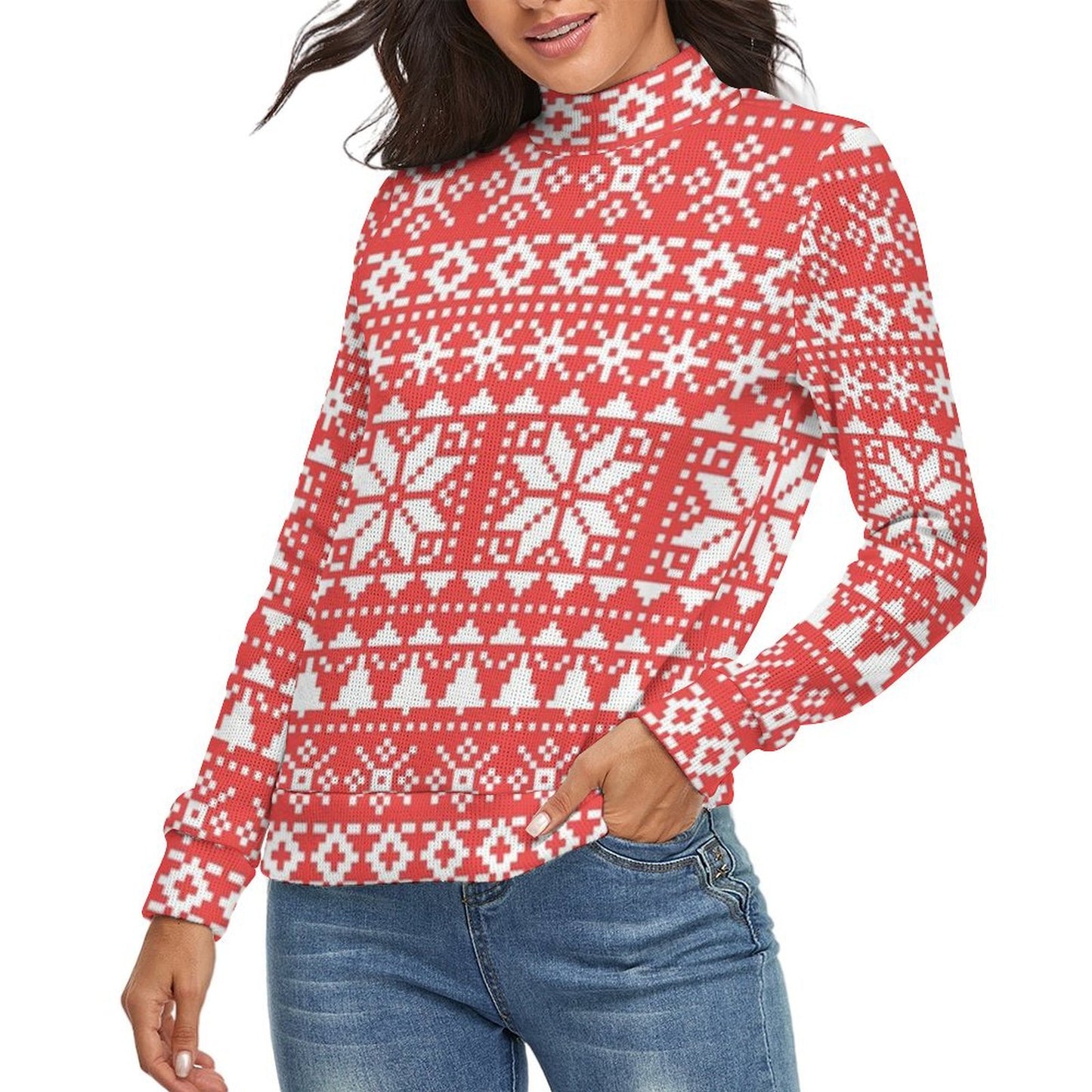 All-Over Print High Neck Sweater
