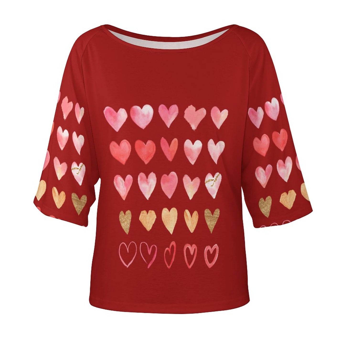 All-Over Print Women's Mid Sleeve Straight Neck T-shirt