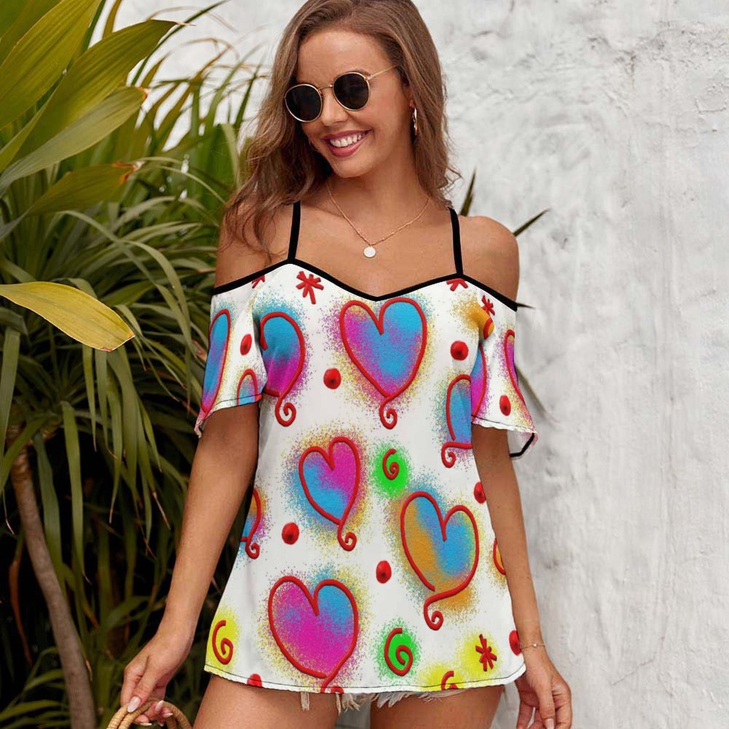 All-Over Print Women's Off Shoulder Halter Tops