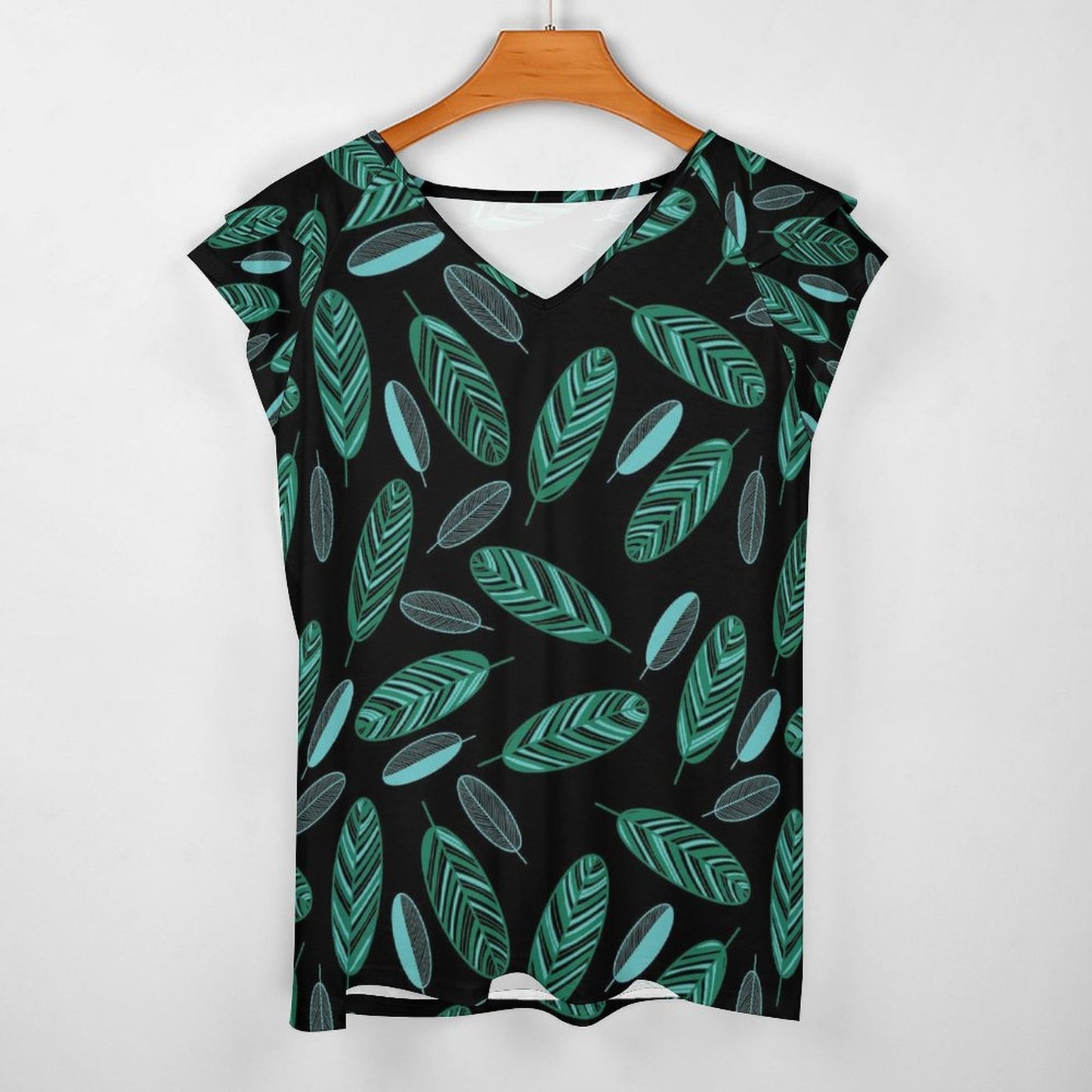 All-Over Print Women's Ruffle Short Sleeve V-Neck T-Shirt