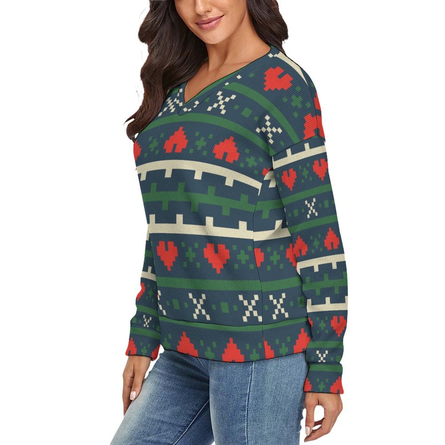 All-Over Print V-neck Sweater