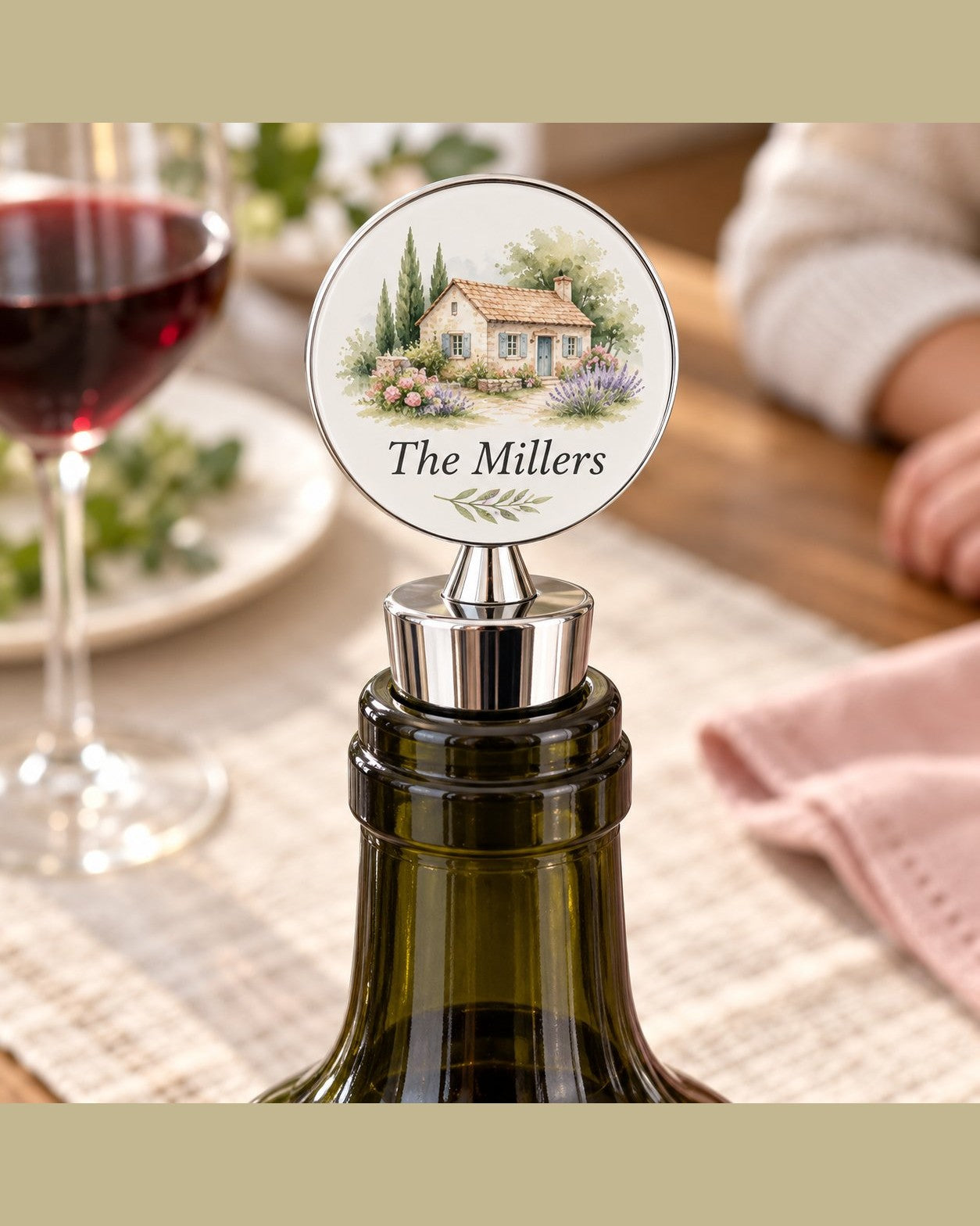 Housewarming Wine Stopper | Family Gift — Welcome them home with a family name, house portrait or custom artwork.