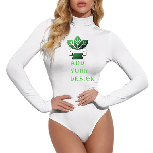 All-Over Print  Women's High Neck Long Sleeve Tight Bodysuit