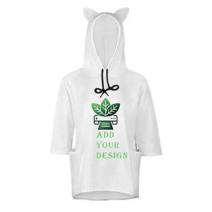 All-over Printed Hoodie Pullover Seven-quarter Sleeve Loose Sweatshirt