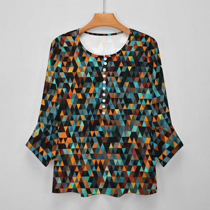 All-Over Print Women's Ruffled Petal Sleeve Top