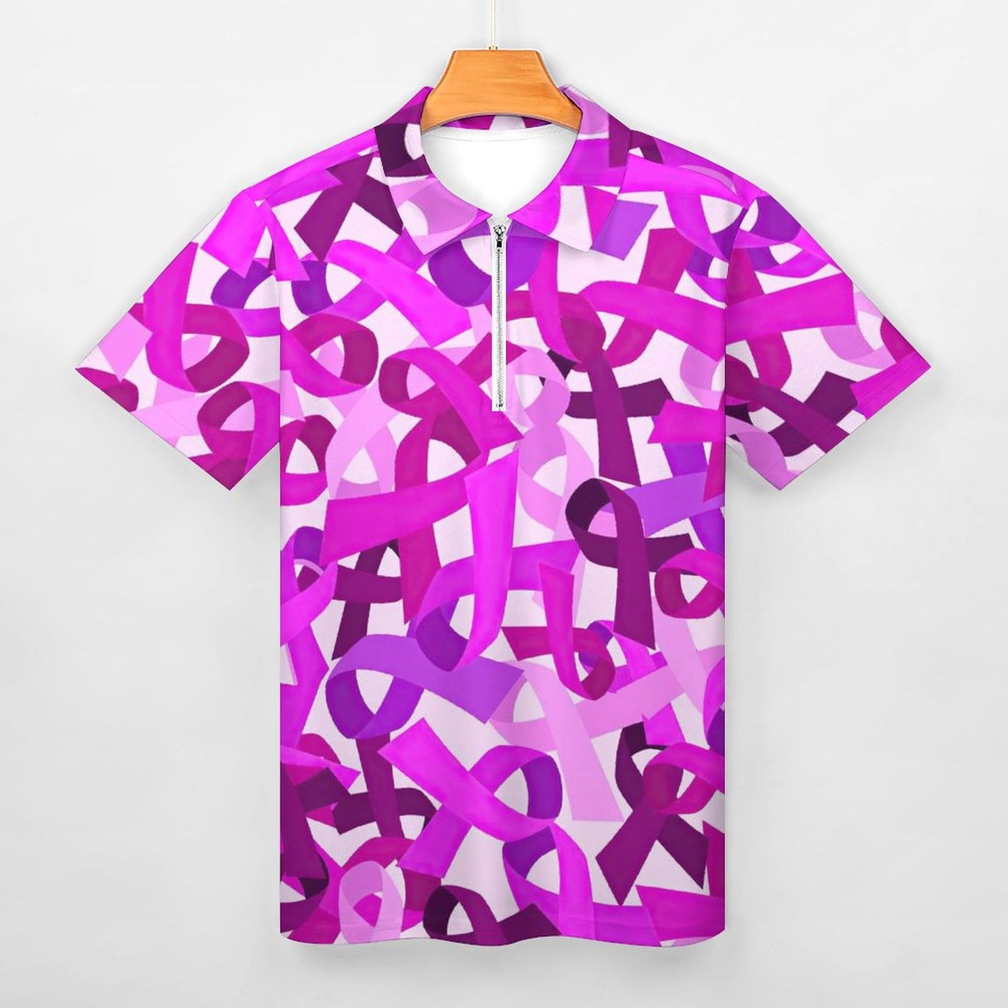 All-Over Print Zipper Short Sleeve Polo Shirt