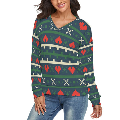 All-Over Print V-neck Sweater