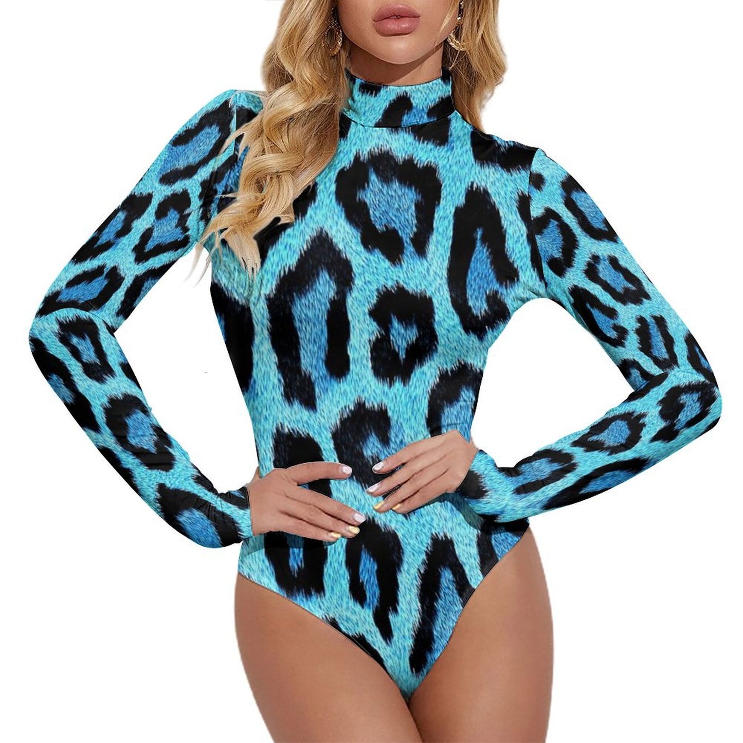 All-Over Print  Women's High Neck Long Sleeve Tight Bodysuit