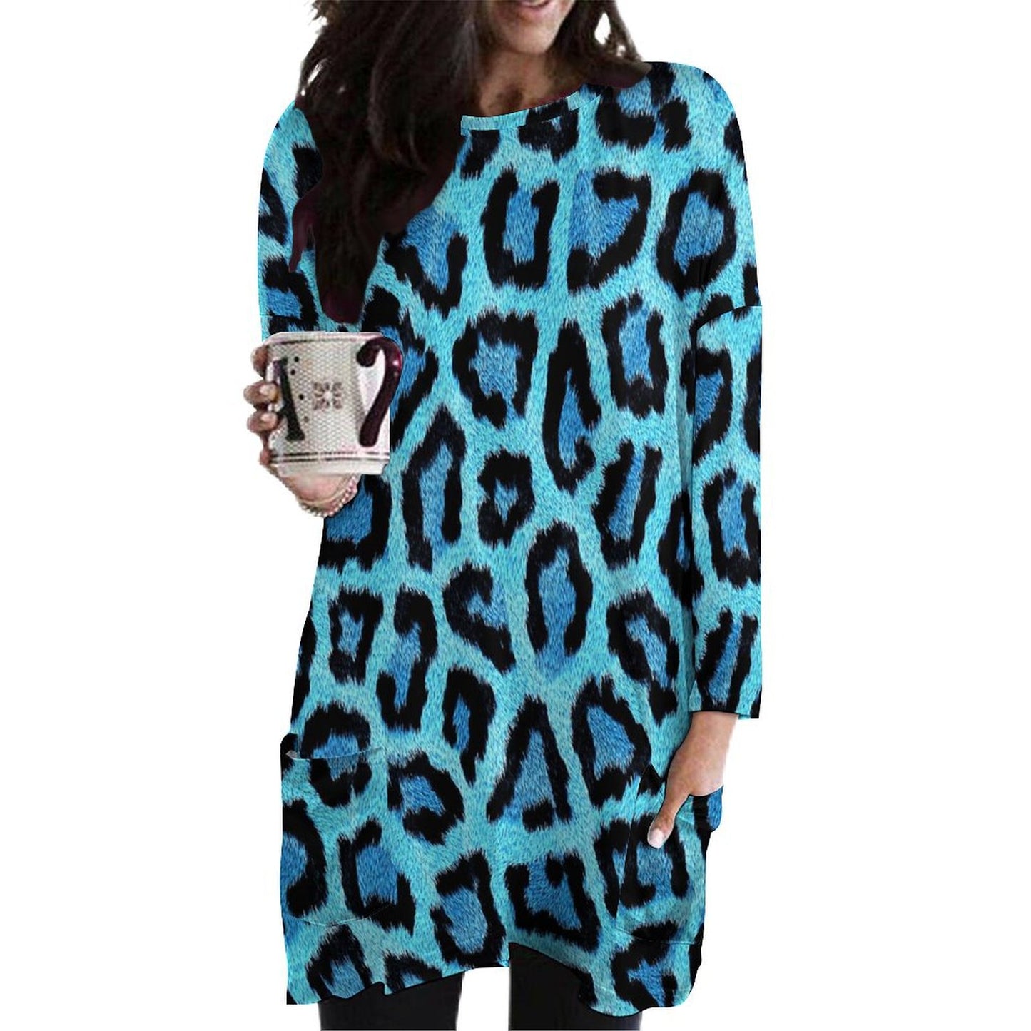 All-over Print Women's Long Sleeve Round Neck Large Pocket Sweatshirt