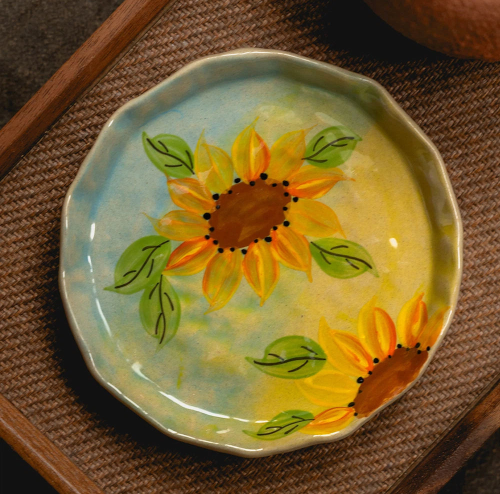 Handmade Sunflower Ceramic Mug & Saucer Set