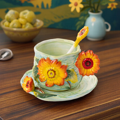 Van Gogh Starry Night Hand-Painted Ceramic Mug & Saucer Set