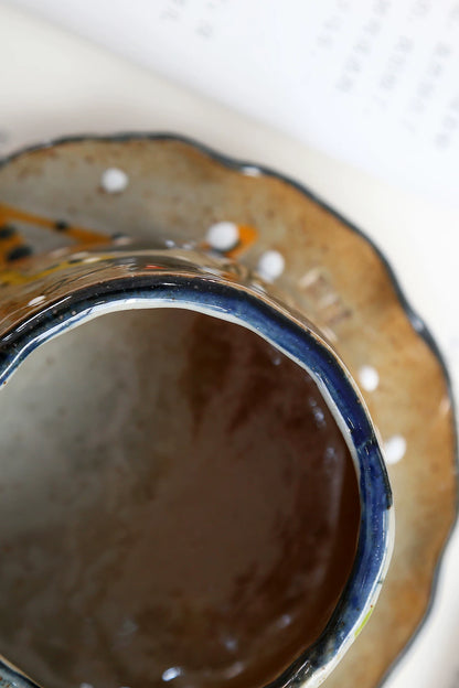 Hand-Painted Three Cats Ceramic Mug & Saucer, Clay Pinch Pottery